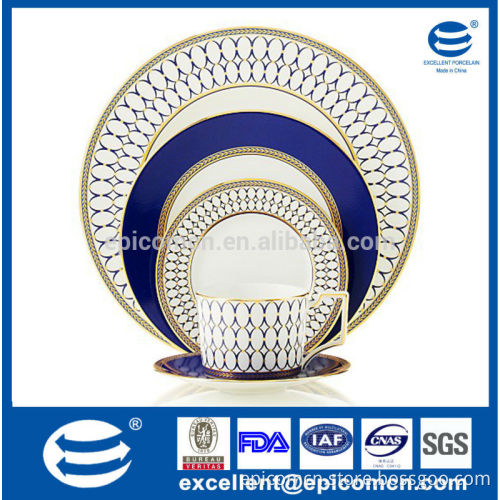 indigo blue Gold 5 Piece Place Setting 20pcs new bone china table golden rim dinnerware
